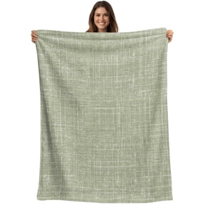 Throw Blanket Sage Green Linen Blankets and Throws, Solid Color Texture Blanket for Couch Bed Sofa Chair, Soft Cozy Warm Flannel Fleece Blankets for All Season Home Decor 30x40 Inch