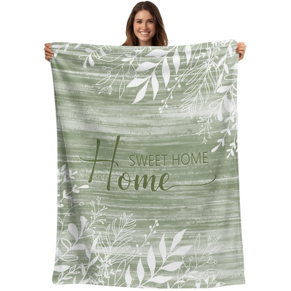 Throw Blanket Sage Green Wood Grain Blankets and Throws, Leaves Home Sweet Home Blanket for Couch Bed Sofa Chair, Soft Cozy Warm Flannel Fleece Blankets for All Season Home Decor 40x50 Inch