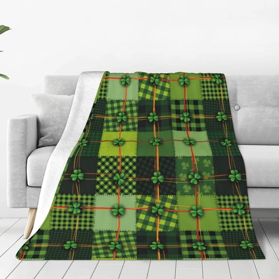 Throw Blanket Saint Patrick Pattern Warm Cozy Soft Lightweight Flannel Fleece Blanket for Bedroom Sofa Room Home Decorative Fuzzy Blanket 80"x60"