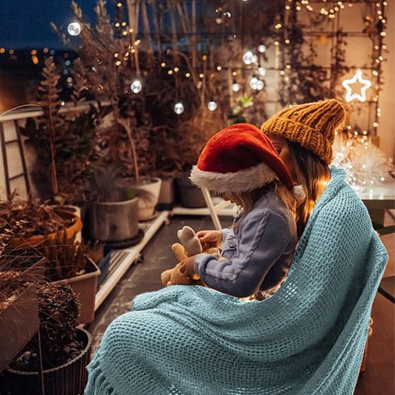 Rvasteizo Four Season Knitted Blanket Lightweight Blanket Warm And Breathable Can Be Used for Picnics Or Outdoor/Indoor Covering Blankets 50x72in, Blue