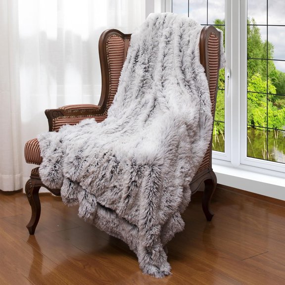 Throw Blanket - Shaggy Hair Fluffy Blanket for Couch or Bed, Soft Throw Blanket, Plush Fuzzy Blanket, Decorative Super Soft Blanket, Machine Washable, 50"x60", Gray Ombre and White