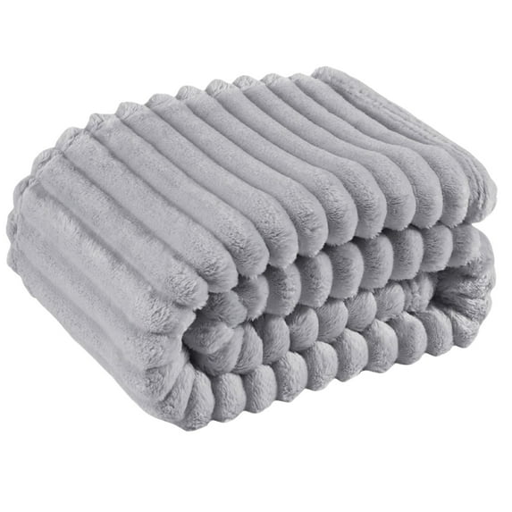 Throw Blanket, Silky 3D Ribbed Jacquard Lightweight Throw Blanket Warm Flannel Fleece Blanket All Seasons Suitable(Silver,28x40 Inch)