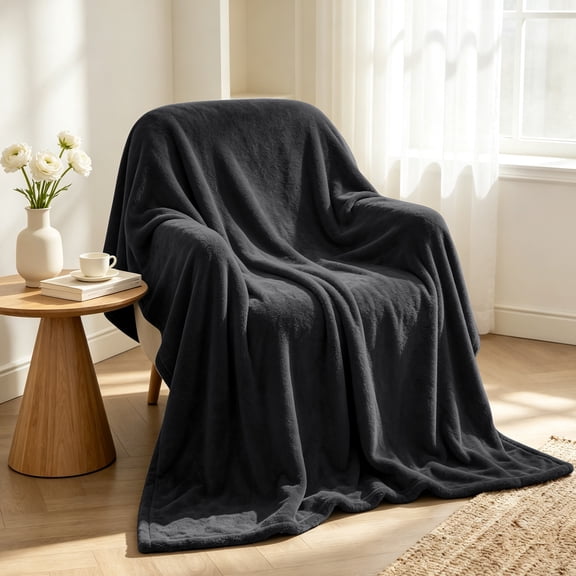 Throw Blanket for Sofa Couch, Ultra Soft Throws for Travel Camping, Lightweight Cozy Blanket for All Seasons, Decor & Gift Blanket for Women Men, Black