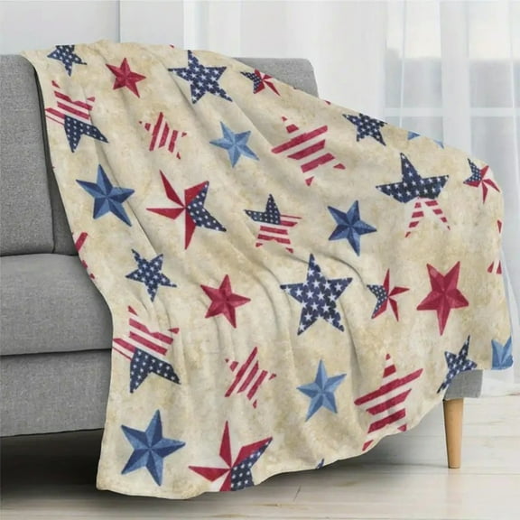 Throw Blanket, Soft Flannel Fabric With US Flag Star Stripe Pattern For 4th Of July Sofa & Bedroom Daily Use, Couch Cover