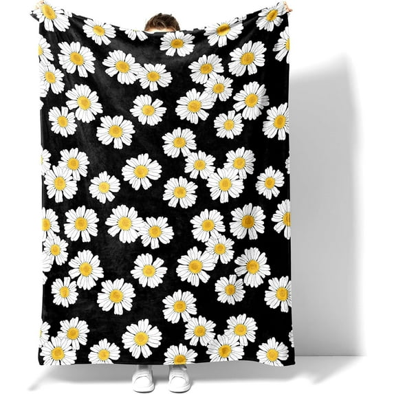 Throw Blanket, Soft Flannel Throw Blanket for Couch, Bed, Travel, Living Room & Home Decor, Cozy Lightweight Warm Fluffy Fuzzy Blankets for Adults Women Girls (50×40 Inch, Daisy)