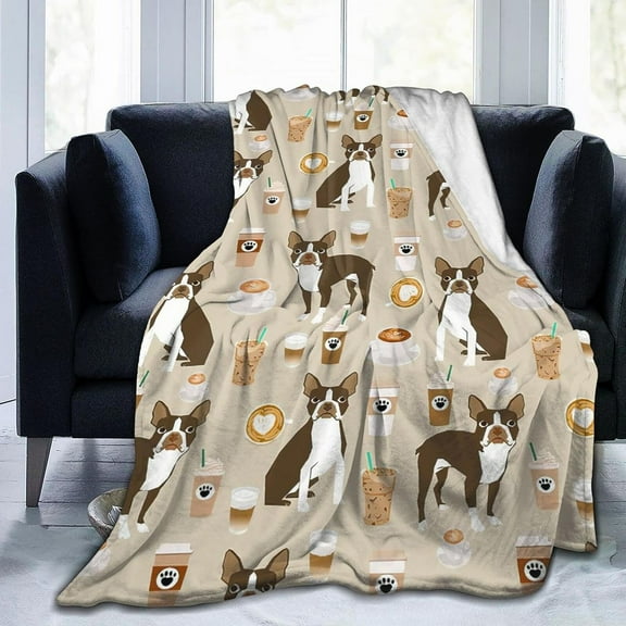 Throw Blanket Soft Flannel Blanket Warm Blankets Brown Boston Terrier Dog Lightweight Tufted Fuzzy Flannel Fleece for All Seasons,Bed Couch/Sofa/Chair,60"x50" (Brown Boston Terrier Dog, 50"×60")