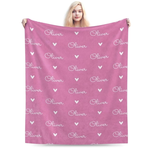 Throw Blanket Soft Fleece White Blanket with Pink Hearts 50x40