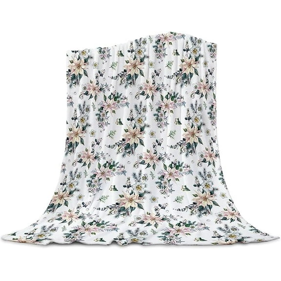 Throw Blanket Soft Floral Textured Flannel Blanket Warm Fleece Lap Blanket For Couch, Sofa, Bed Lightweight Bed Blanket 50" x 60"