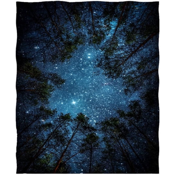 Throw Blanket, Starry Night Galaxy Forest Trees Fleece Throw Blanket for Couch Sofa Bed Chair Bed Camping Travel All Seasons, 50 x 40inch