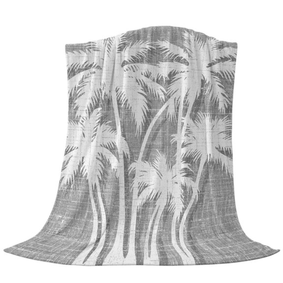Throw Blanket Summer Palm Tree on Gray,Warm Soft Lightweight Flannel Fleece Blankets Beach Plant Linen Texture,Microfiber Throws for Bed Sofa Couch Camping All Seasons Use 30x40In
