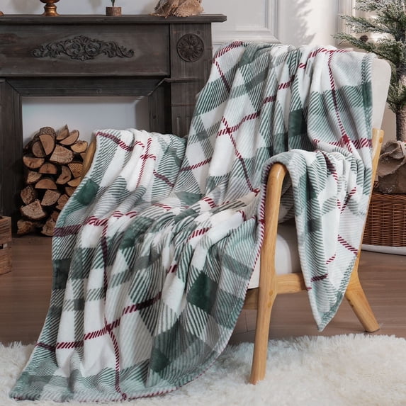 Throw Blanket Super Soft Cozy Plaid Fleece Flannel Bedding Blanket for Home Decor All Season Sage Green 50 x 60 Inch