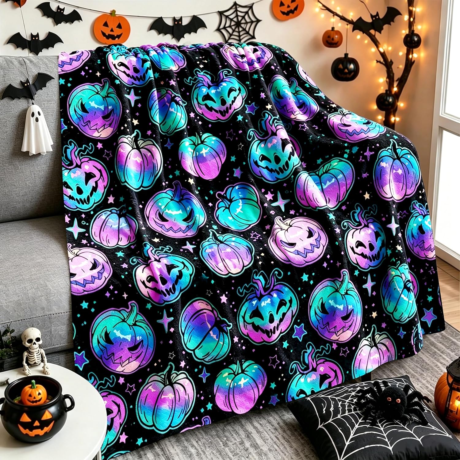 Throw Blanket Super Soft Cozy and Plush for Couch and Chair Halloween Blankets and Throws Pumpkin Spider Ghost Blanket