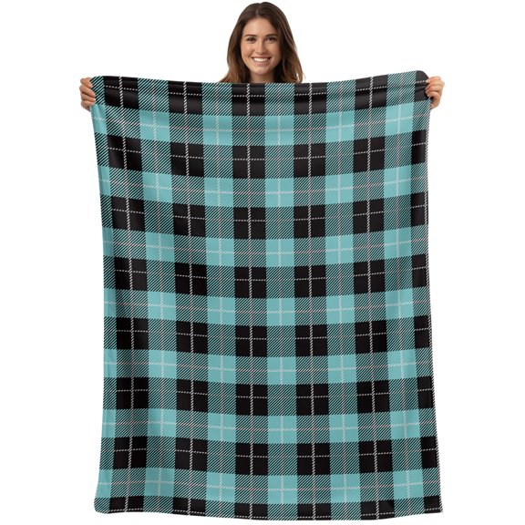 Throw Blanket Teal Check Plaid Blankets and Throws, Buffalo Plaid Blanket for Couch Bed Sofa Chair, Soft Cozy Warm Flannel Fleece Blankets for All Season Home Decor 40x50 Inch