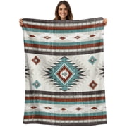 Throw Blanket Teal Red Boho Aztec Blankets and Throws, Southwest Tribal Geometric Blanket for Couch Bed Sofa Chair, Soft Cozy Warm Flannel Fleece Blankets for All Season Home Decor 40x50 Inch