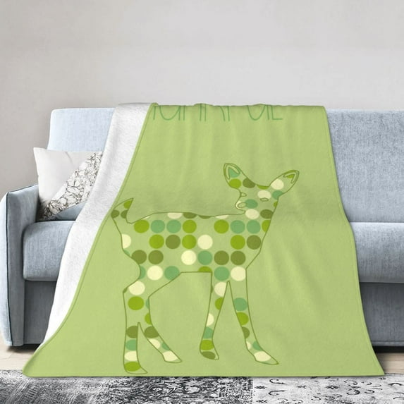 Throw Blanket Thankful Green Dots Bambi Deer For Couch-Ultra-Soft Micro Fleece Sofa Bed Camping Travel Blanket For Kid Baby Boys Girls Adults 80"X60"