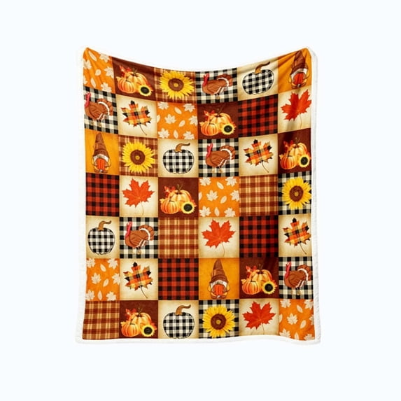 Throw Blanket,Thanksgiving Flannel Fleece with Pumpkin Leaf Print, Soft Plush Autumn Cover for Couch Bed Sofa
