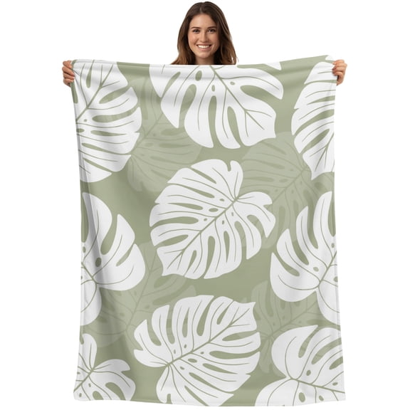 Throw Blanket Tropical Monstera Leaves Blankets and Throws, Green Summer Palm Leaf Blanket for Couch Bed Sofa Chair, Soft Cozy Warm Flannel Fleece Blankets for All Season Home Decor 40x50 Inch