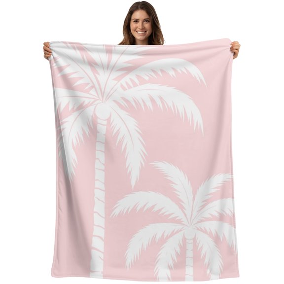 Throw Blanket Tropical Palm Trees Blankets and Throws, Pink Summer Beach Coastal Blanket for Couch Bed Sofa Chair, Soft Cozy Warm Flannel Fleece Blankets for All Season Home Decor 30x40 Inch