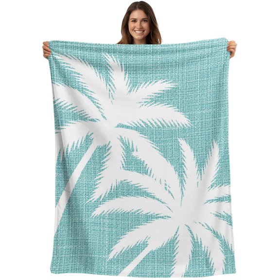 Throw Blanket Tropical Palm Trees Blankets and Throws, Turquoise Linen Grain Blanket for Couch Bed Sofa Chair, Soft Cozy Warm Flannel Fleece Blankets for All Season Home Decor 30x40 Inch