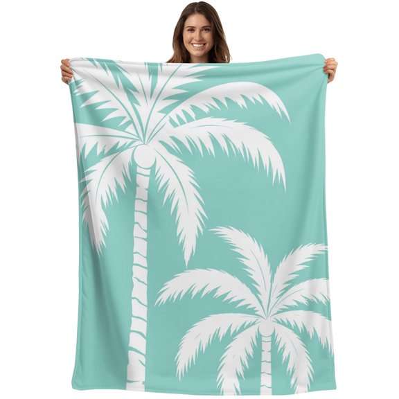 Throw Blanket Tropical Palm Trees Blankets and Throws, Turquoise Summer Beach Coastal Blanket for Couch Bed Sofa Chair, Soft Cozy Warm Flannel Fleece Blankets for All Season Home Decor 30x40 Inch