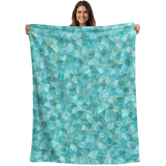 Throw Blanket Turquoise Shattered Glass Pattern Blankets and Throws, Coastal Shiny Tile Blanket for Couch Bed Sofa Chair, Soft Cozy Warm Flannel Fleece Blankets for All Season Home Decor 30x40 Inch