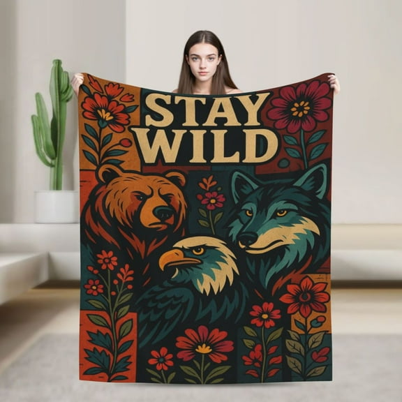 Throw Blanket Ultra Soft Warm Flannel Fleece Deer Bear Wolf Eagle Blanket Hunting Lovers Blankets Lightweight Fuzzy Forest Wild Animal Decor Gifts for Women Men Girls Boys 50x40
