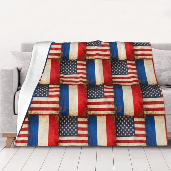 Throw Blanket United-States Russian Flag Soft Cozy Fleece Flannel Blanket Home Decor for Couch Sofa Bed 50"x40"