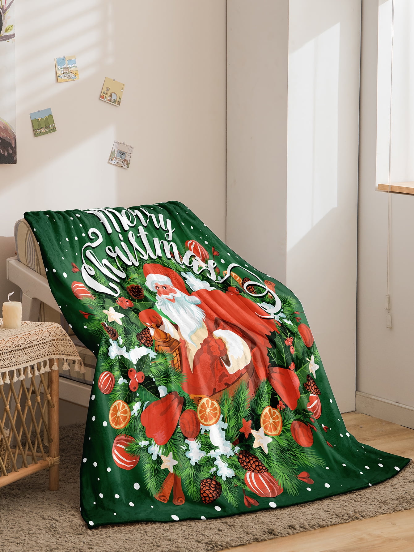 Throw Blanket Warm Flannel Blanket Flannel Fleece Bed Blanket King Size Red Shining Christmas