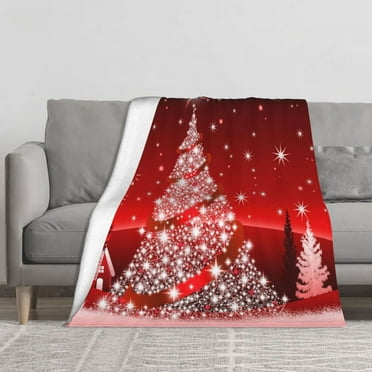 Throw Blanket Warm Fuzzy Plush Blanket Flannel Bed Blanket Red Shining Christmas Tree Lightweight Blanket for Sofa Bed Couch 50 X 40 Inch