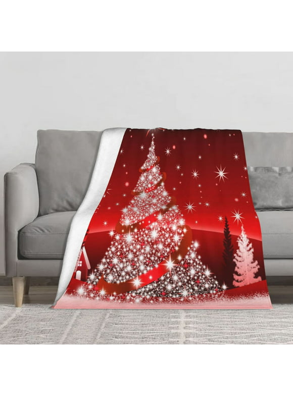 Throw Blanket Warm Fuzzy Plush Blanket Flannel Bed Blanket Red Shining Christmas Tree Lightweight Blanket for Sofa Bed Couch 50 X 40 Inch