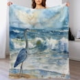 thumbnail image 1 of Throw Blanket Watercolor Painting Blue Heron Beach Sea Wave Plush And Warm Fleece Blanket Vintage Blue Heron Oil Painting Flannel Blanket for Bed Sofa Couch for Adults Teens Kids 50"x60", 1 of 8
