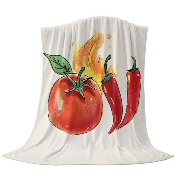 Throw Blanket Watercolor Red Tomatoes Chili Peppers,Warm Soft Lightweight Flannel Fleece Blankets Modern Art,Microfiber Throws for Bed Sofa Couch Camping All Seasons Use 30x40In