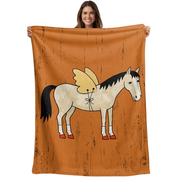Throw Blanket Winged Horse Blankets and Throws, Cute Animal Orange Graffiti Blanket for Couch Bed Sofa Chair, Soft Cozy Warm Flannel Fleece Blankets for All Season Home Decor 30x40 Inch