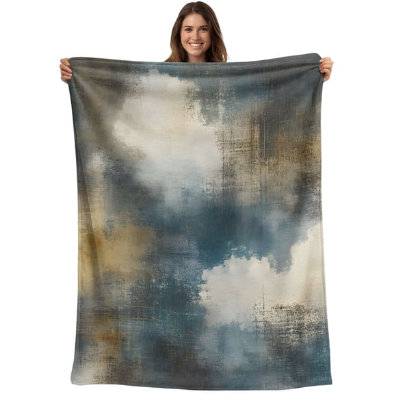 Throw Blanket Yellow Blue Abstract Clouds Blankets and Throws, Vintage Misty Wisps Blanket for Couch Bed Sofa Chair, Soft Cozy Warm Flannel Fleece Blankets for All Season Home Decor 30x40 Inch