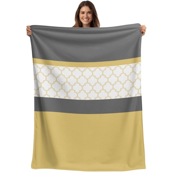 Throw Blanket Yellow Gray Geometric Blankets and Throws, Stitching Morocco Pattern Blanket for Couch Bed Sofa Chair, Soft Cozy Warm Flannel Fleece Blankets for All Season Home Decor 40x50 Inch