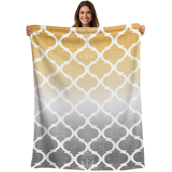 Throw Blanket Yellow and Grey Blankets and Throws, Ombre Gradient Morocco Pattern Blanket for Couch Bed Sofa Chair, Soft Cozy Warm Flannel Fleece Blankets for All Season Home Decor 40x50 Inch
