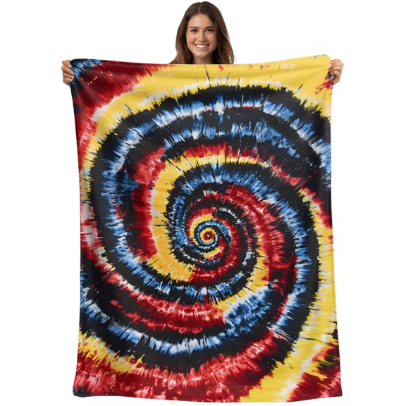 Throw Blanket Yellow Red Tie-Dye Art Blankets and Throws, Abstract Boho Tribe Blanket for Couch Bed Sofa Chair, Soft Cozy Warm Flannel Fleece Blankets for All Season Home Decor 40x50 Inch