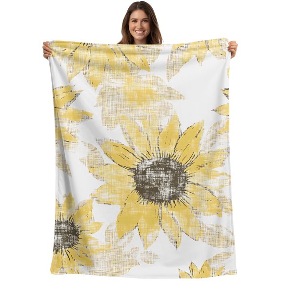 Throw Blanket Yellow Sunflower Blankets and Throws, Flower Field Blanket for Couch Bed Sofa Chair, Soft Cozy Warm Flannel Fleece Blankets for All Season Home Decor 40x50 Inch