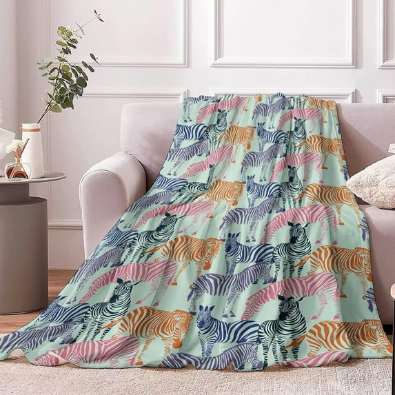 Throw Blanket Zebra Flannel Fleece Blanket, Comfy Plush Throw Blanket Lightweight Warm Zebra Blanket for Couch Sofa, Soft Fluffy Fuzzy Blanket for Teenager Gifts, Travel Beach- 60x50 Inches