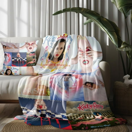 Throw Blanket and Pillowcase Set of 2，Katy Perry Album Music Thin Bed Couch