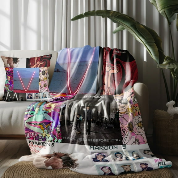 Throw Blanket and Pillowcase Set of 2，Maroon 5 Thin Bed Couch Decor Kids Adult Nap Micro Fleece Fuzzy Blankets Bedroom Car All Season Birthday Gifts