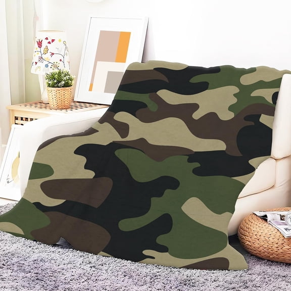 Throw Blanket for Couch, 300GSM Warm Soft Cozy Flannel Blanket, Cute Blanket for All Seasons Bedroom Home Decor Gifts, Green Camouflage 50x60 Inches