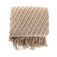 thumbnail image 1 of Throw Blanket for Couch 50 x 60 inches Knit Woven Blankets Cozy Lightweight Decorative Throw for Bed and Living Room,Khaki, 1 of 6