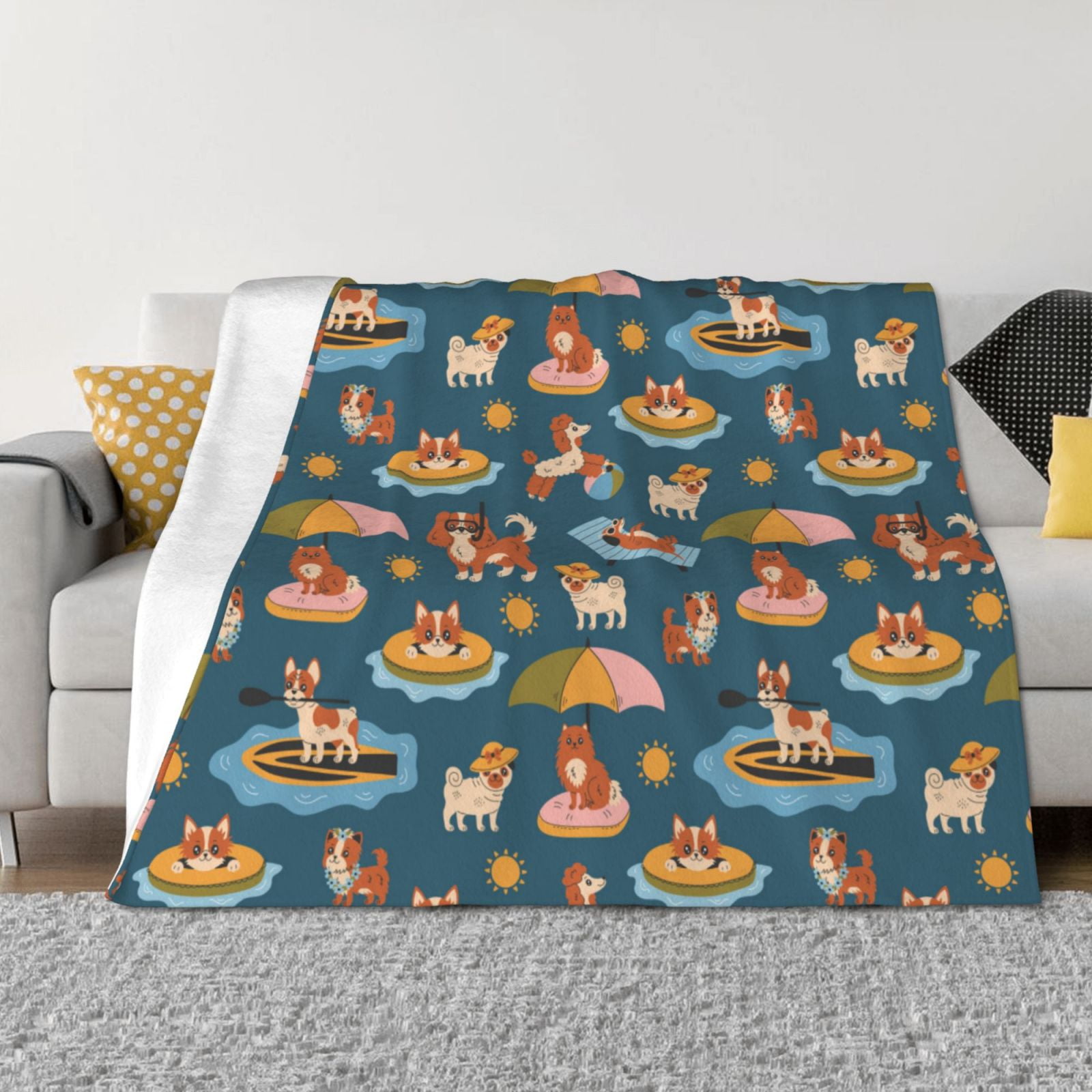 Throw Blanket for Couch - Beach Dog Soft Comfy Lightweight Cozy Warm Throw Blanket, Fuzzy Plush Flannel Blanket & Throws for Sofa and Bed All Season