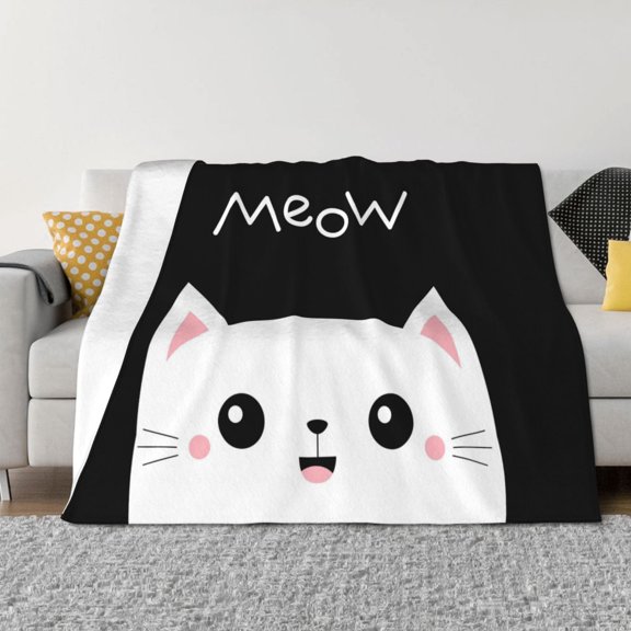 Throw Blanket for Couch - Cat Meow Soft Comfy Lightweight Cozy Warm Throw Blanket, Fuzzy Plush Flannel Blanket & Throws for Sofa and Bed All Season
