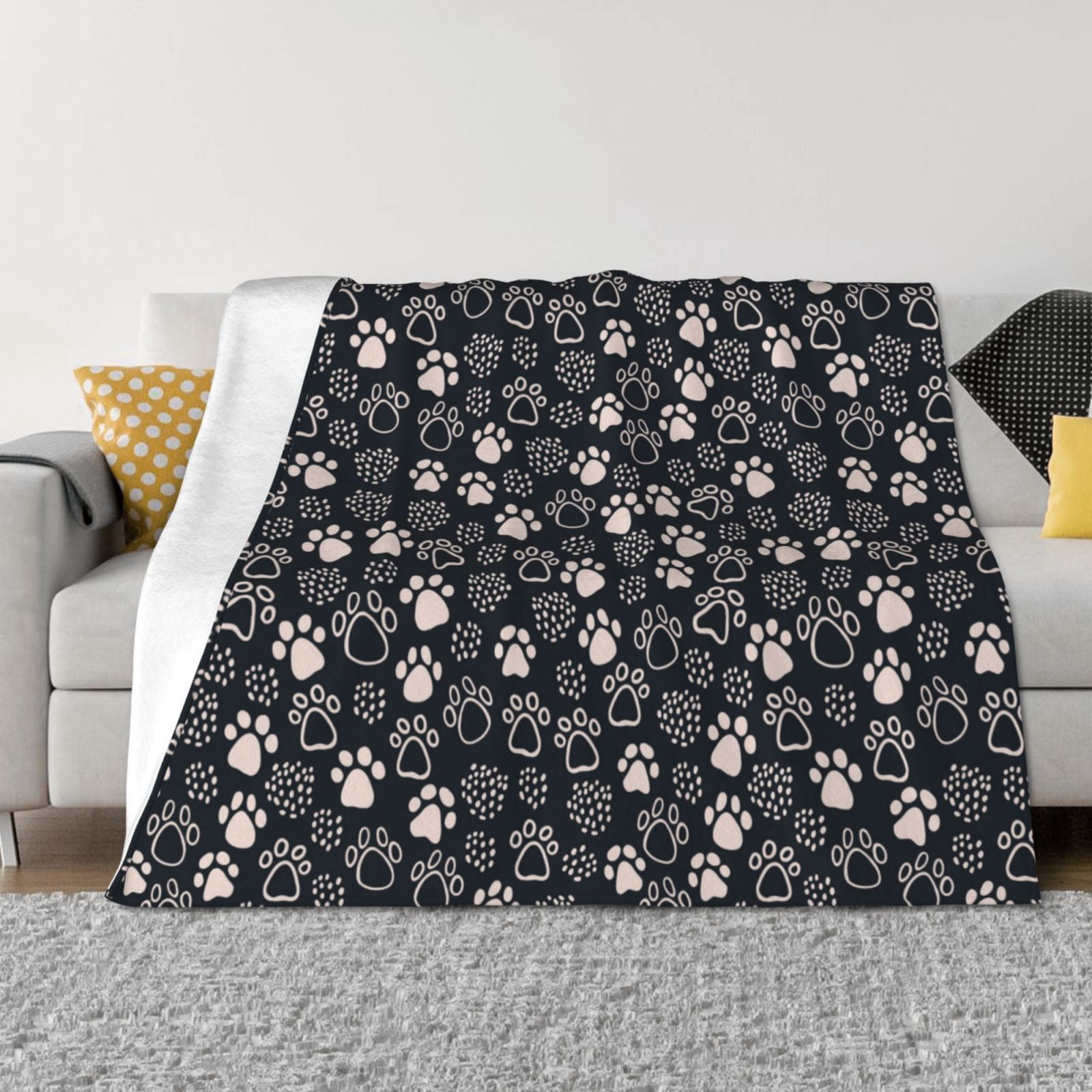 Throw Blanket for Couch - Dog Paw Soft Comfy Lightweight Cozy Warm Throw Blanket, Fuzzy Plush Flannel Blanket & Throws for Sofa and Bed All Season