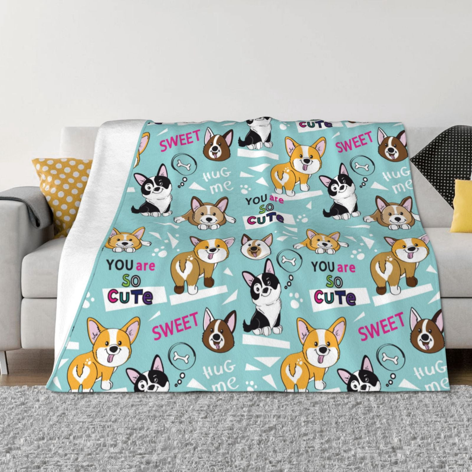 Throw Blanket for Couch - Dogs Soft Comfy Lightweight Cozy Warm Throw Blanket, Fuzzy Plush Flannel Blanket & Throws for Sofa and Bed All Season