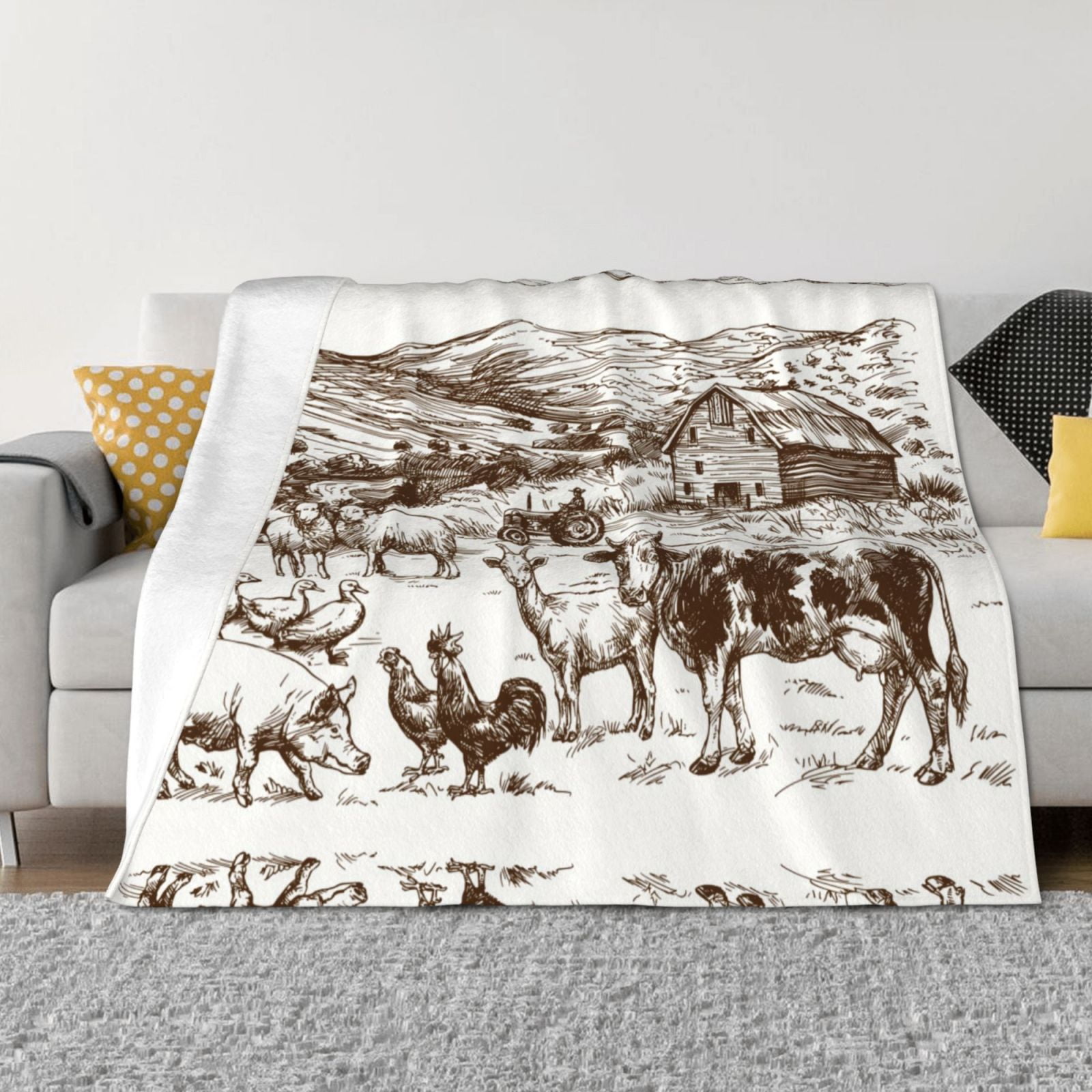 Throw Blanket for Couch, Farm Animals Fuzzy Comfy Warm Throw Blanket