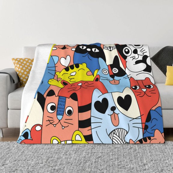 Throw Blanket for Couch - Funny Cats Soft Comfy Lightweight Cozy Warm Throw Blanket, Fuzzy Plush Flannel Blanket & Throws for Sofa and Bed All Season