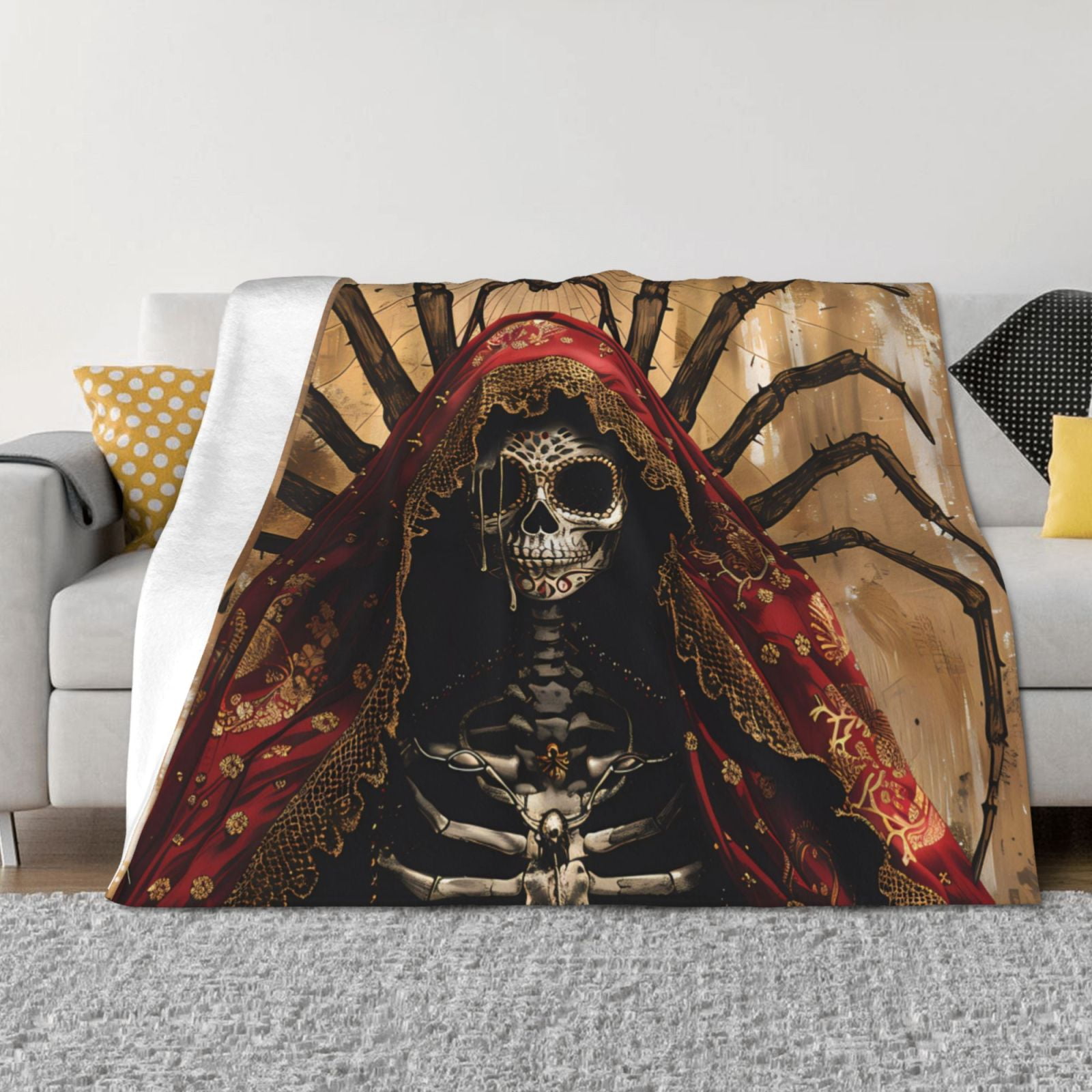 Throw Blanket for Couch, Gothic Skeleton Spider Soft Comfy Warm Plush